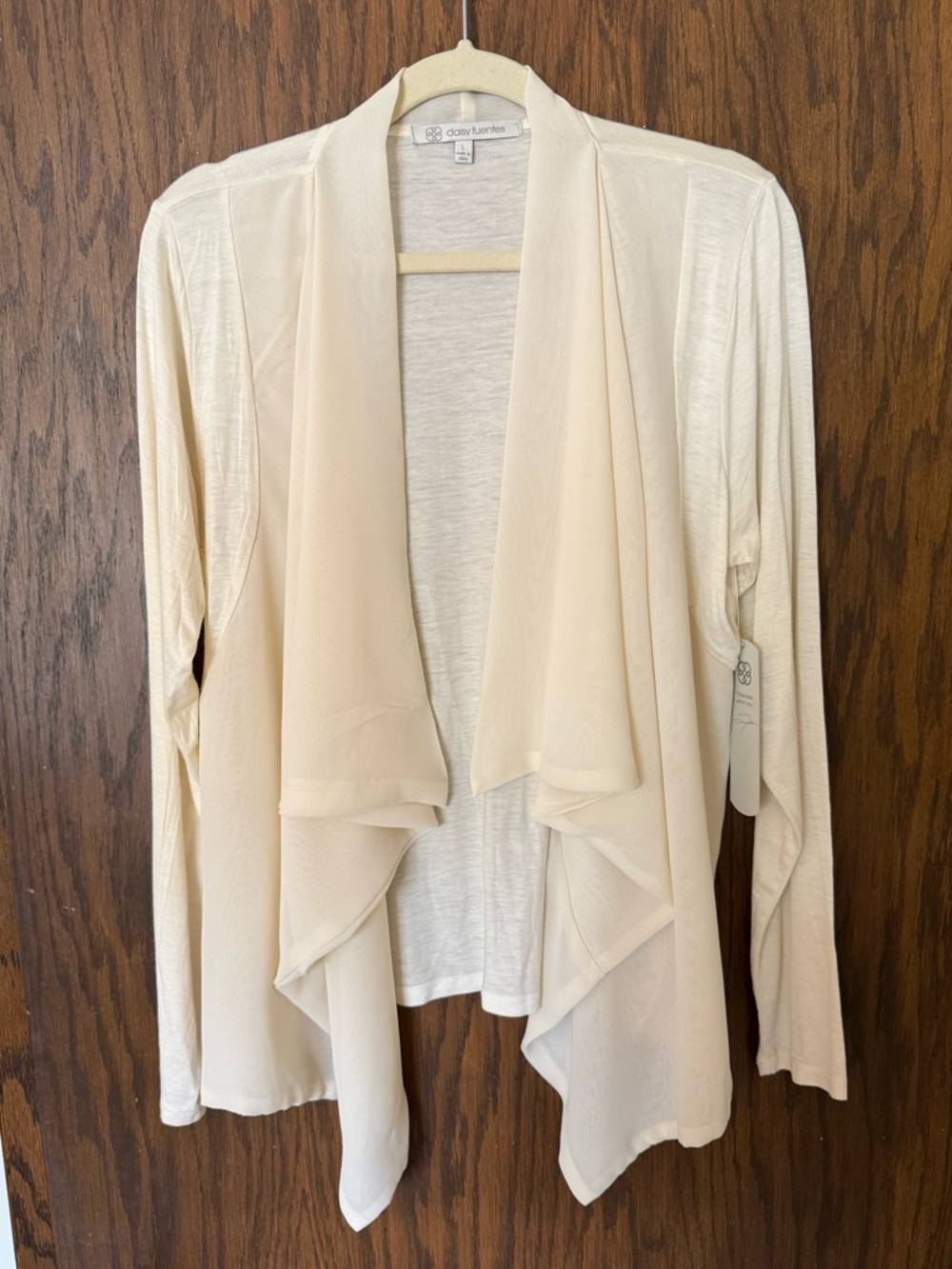 Daisy Fuentes Cream Open-Front Draped Cardigan Chiffon Drape Lightweight Large